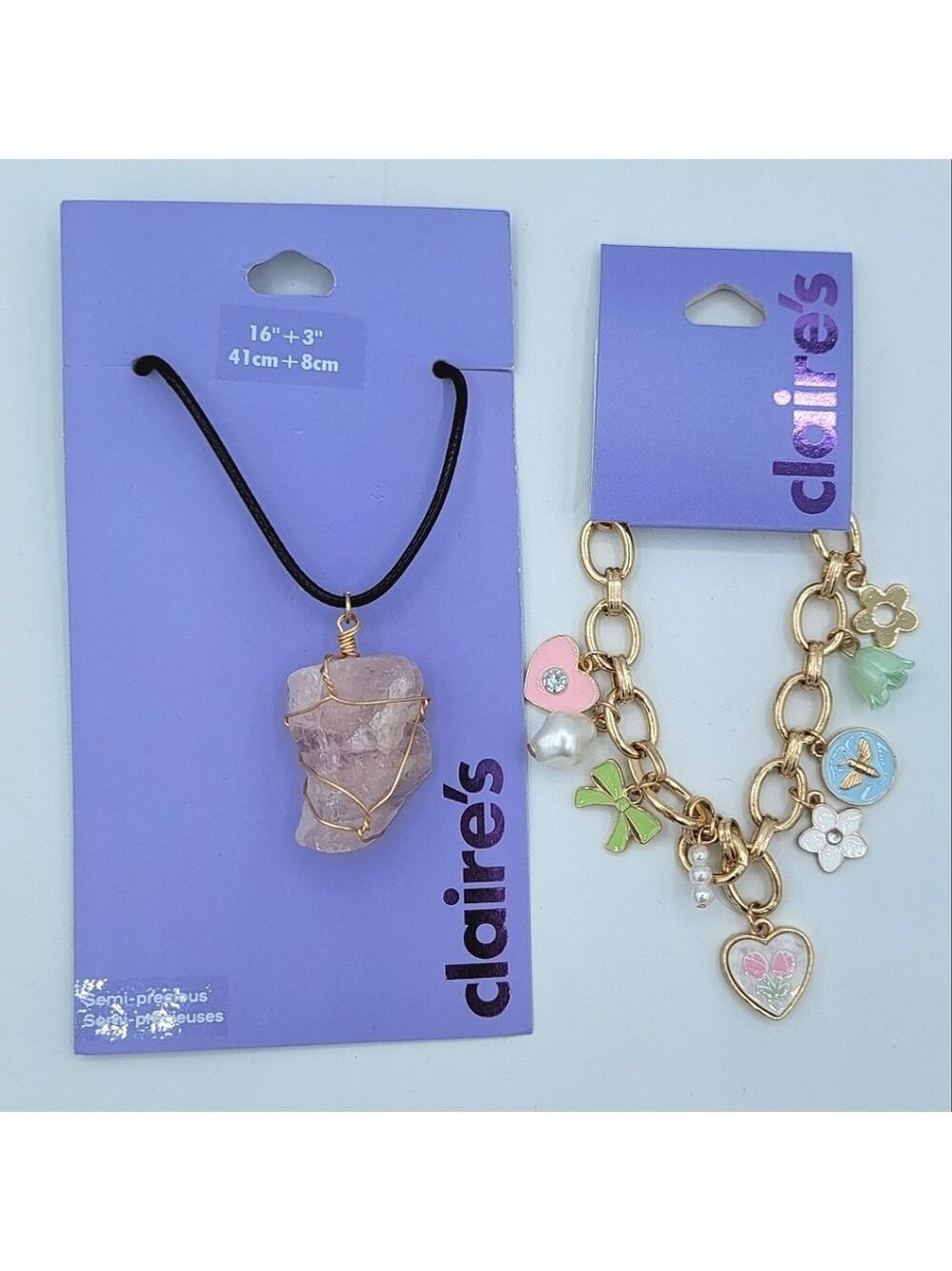 Claire's Quartz Necklace & Pastel Charm Bracelet Set NEW #0007